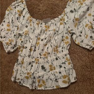 Abound White Cream Puff Sleeve Smocked Blouse